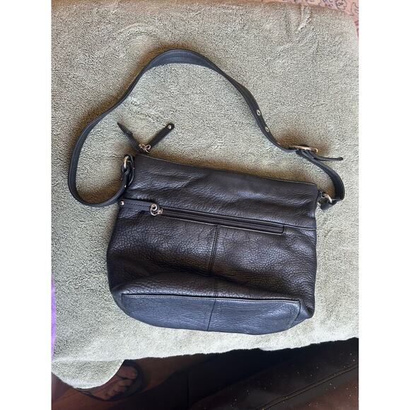 Stone Mountain Black Leather Shoulder Bag Adjustable Strap Pink Lining Purse - Picture 2 of 8